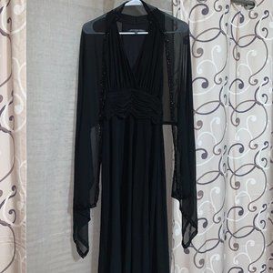 Size 10P Jones Wear Dress Black Dress with black sequined sheer shoulder wrap